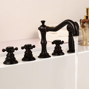 Chester Classic Triple Cross Handles Deck Mounted Roman Tub Faucet with Hand Shower
